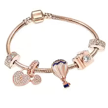 European Heart-shaped Pendant Charm Bracelet Fit Women's Jewellery Snake Chain Rose Gold Metal Fashion Fine Bracelets