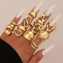 15Pieces Fashion Elegant Geometry Irregular Open Rings Set For Women Mix Style Simple Trendy Daily Jewelry Party Gifts