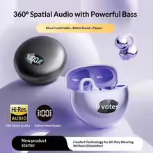 Wireless Clip-On Bluetooth Earbuds Premium HiFi Audio Sports Headphones Long Battery Life with Built-in Microphone