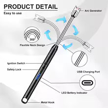 2 Pack Candle Arc Windproof Touch Lighter, USB Rechargeable Lighter with LED Battery Display, Gas Stove Long Lighters 1 sold