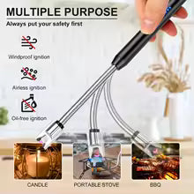 2 Pack Candle Arc Windproof Touch Lighter, USB Rechargeable Lighter with LED Battery Display, Gas Stove Long Lighters 1 sold