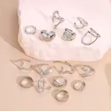 15Pieces Fashion Elegant Geometry Irregular Open Rings Set For Women Mix Style Simple Trendy Daily Jewelry Party Gifts