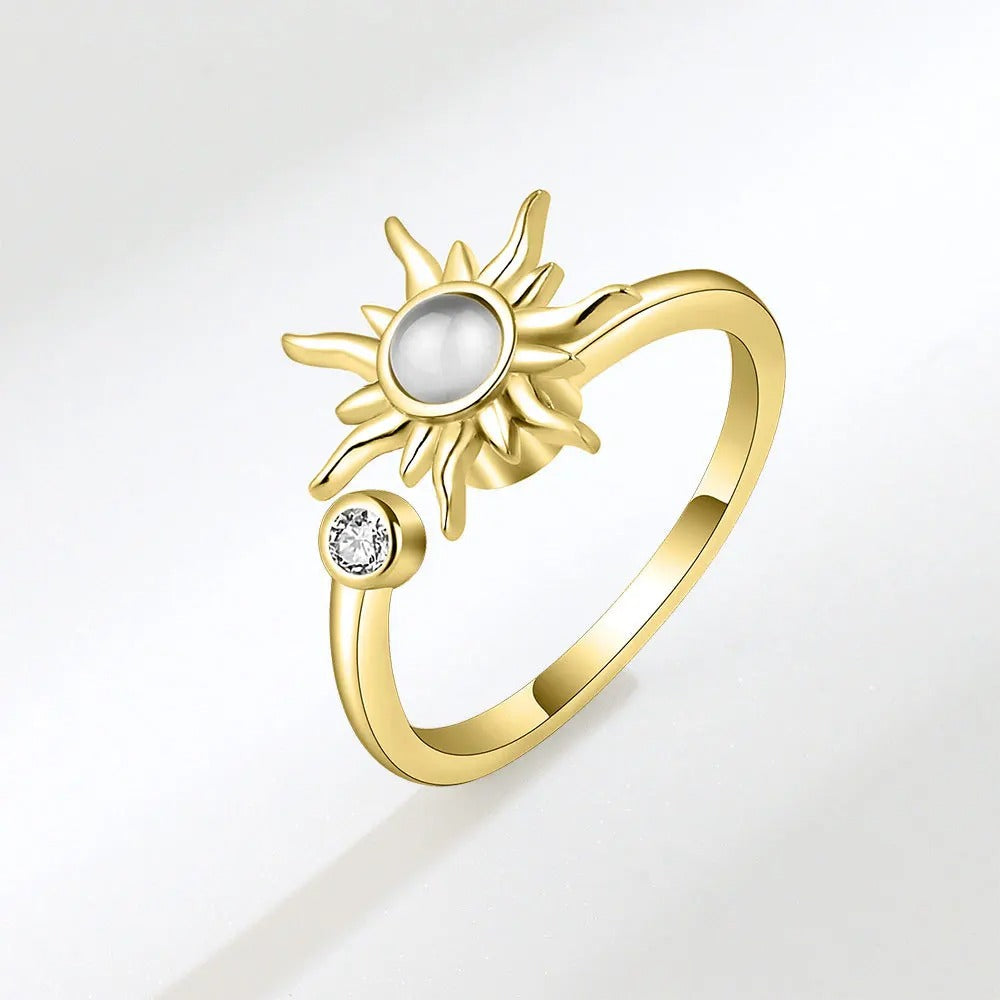 VENTFILLE 925 Sterling Silver Sunflower Diamond Zircon Rotatable Ring For Women Gift Relieve Stress Ring Jewelry Wholesale