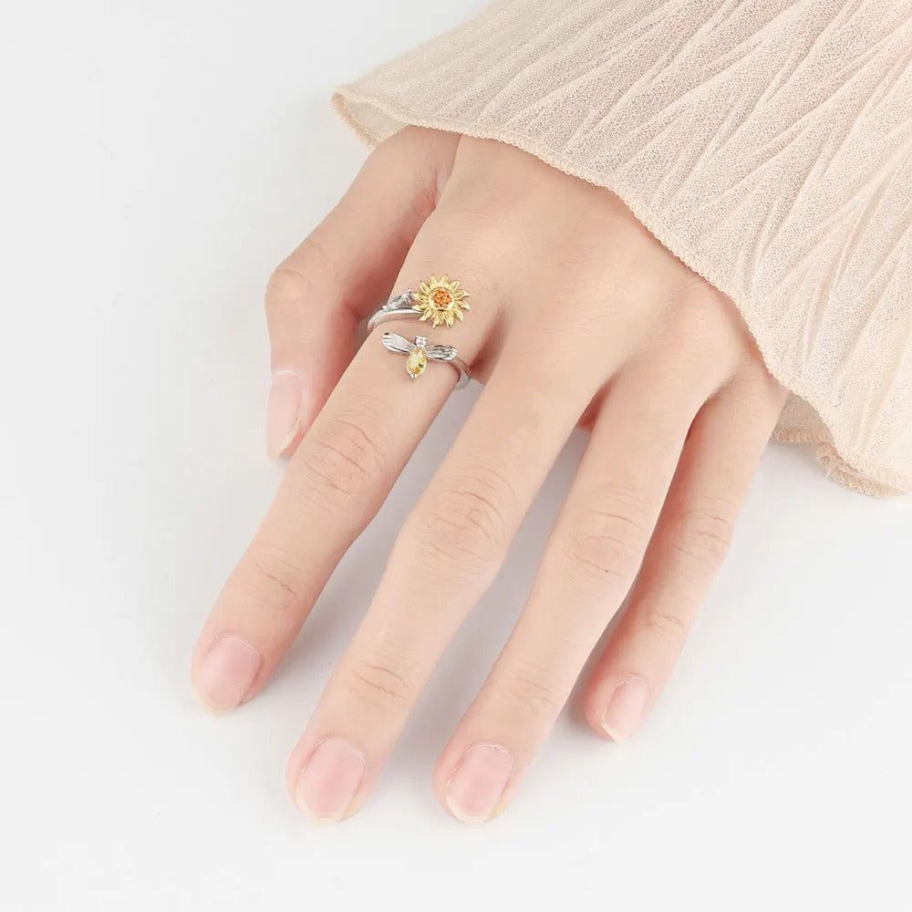 VENTFILLE 925 Sterling Silver Sunflower Diamond Zircon Rotatable Ring For Women Gift Relieve Stress Ring Jewelry Wholesale
