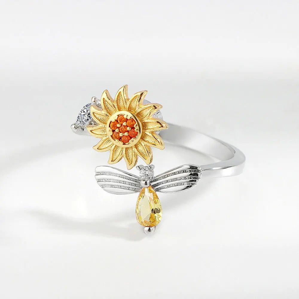 VENTFILLE 925 Sterling Silver Sunflower Diamond Zircon Rotatable Ring For Women Gift Relieve Stress Ring Jewelry Wholesale