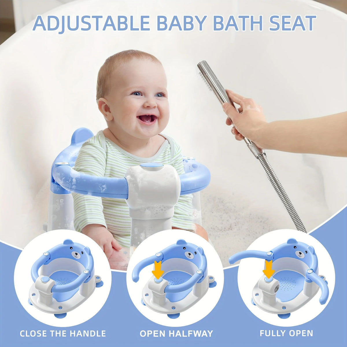 1Pc Baby Bath Seat for 6M+, Non-Slip Bath Chair with 4 Suction Cups & Soft Pad, Compact Portable Shower Seat for Infants